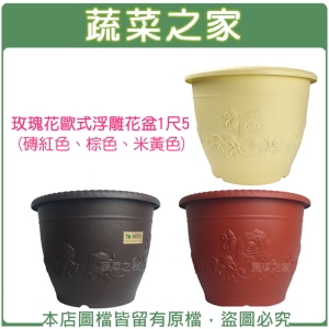 玫瑰花歐式浮雕花盆1尺5(磚紅色、棕色、白色 )