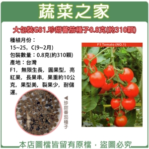 大包裝G81.珍甜蕃茄種子0.8克(約310顆)
