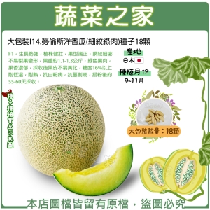 大包裝I14.勞倫斯洋香瓜(細紋綠肉)種子 18顆
