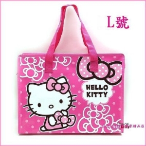 asdfkitty可愛家☆KITTY粉水玉購物袋L號/收納袋/輕量肩背包-幼兒園午睡棉被睡袋/韓國版