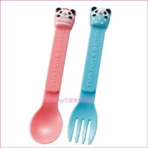 asdfkitty可愛家☆日本msa熊貓藍粉色湯匙+叉子組-6入-郊遊野餐好用-日本正版商品