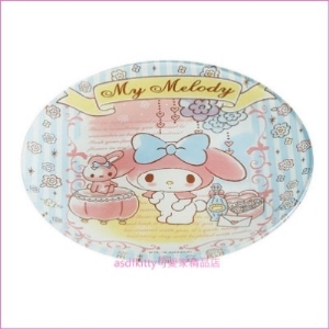 asdfkitty可愛家☆美樂蒂藍條紋圓型玻璃盤-21公分-可裝點心.水果.小菜.沙拉-日本正版商品