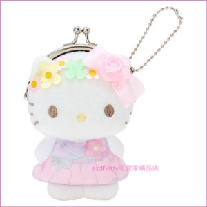 asdfkitty可愛家☆KITTY仙女系列全身造型絨布雙珠扣零錢包-可當吊飾/鑰匙圈-日本正版商品
