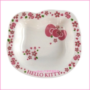 asdfkitty可愛家☆KITTY臉型櫻花陶瓷大湯碗/點心碗-47641-可微波-可用洗碗機-日本製
