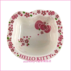 asdfkitty可愛家☆KITTY臉型櫻花陶瓷小湯碗/點心碗-47642-可微波-可用洗碗機-日本製