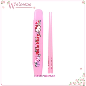 asdfkitty可愛家☆KITTY粉蝴蝶結筷子含外出餐具盒-單一組-輕量好攜帶-韓國製