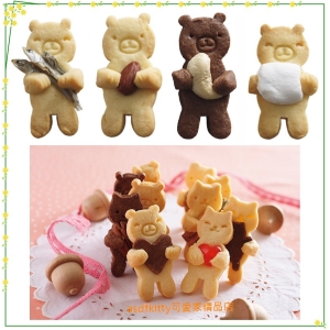 asdfkitty可愛家☆貝印 COOKPAD餅乾壓模型-長手臂親子熊-抱堅果.鳳梨酥.壓起司-日本製