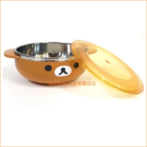 asdfkitty可愛家☆san-x拉拉熊有蓋雙耳防燙304不鏽鋼碗-L號-學習碗-韓國製