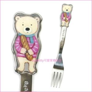 asdfkitty可愛家☆小熊拿麵包不鏽鋼叉子-大-水果叉/蛋糕叉-日本製