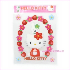 asdfkitty可愛家☆KITTY草莓花圈貼紙-冰箱.微波爐.玻璃.汽車.機車都可貼-日本正版商品