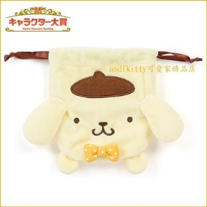 asdfkitty可愛家☆布丁狗絨毛束口袋/收納袋/置物袋-也可當禮物袋-日本正版商品
