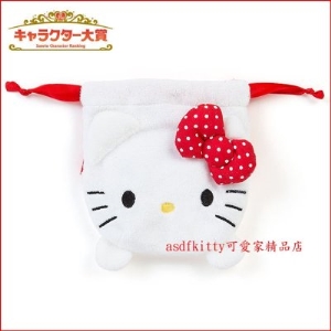 sdfkitty可愛家☆KITTY絨毛束口袋/收納袋/置物袋-也可當禮物袋-日本正版商品