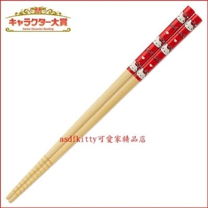 asdfkitty可愛家☆KITTY紅水玉天然竹筷子-21公分-日本製
