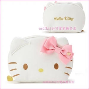 asdfkitty可愛家☆KITTY附髮夾化妝包/收納包/萬用包-拉錬大開口-髮夾可以拿起來用歐-日本正版商品