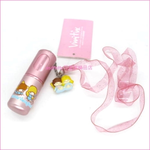 asdfkitty可愛家☆展示品出清-雙子星粉紅色印章盒/口紅盒/小物收納盒-2003年絕版商品-日本製
