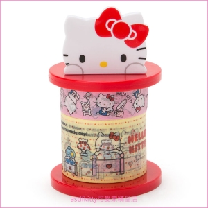 asdfkitty可愛家☆KITTY紙膠帶附造型收納座-膠帶用完可替換成自己喜歡的膠帶-日本正版商品