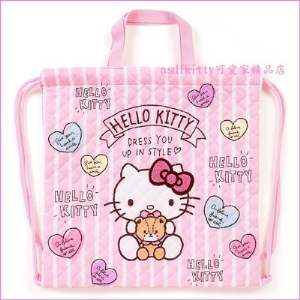 asdfkitty可愛家☆KITTY泰迪熊 薄夾棉布束口袋35×35cm 手提袋/後背包-輕量無負擔-日本製
