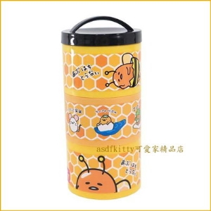 asdfkitty可愛家☆蛋黃哥蜜蜂圓筒3層便當盒-可微波-當保鮮盒.放副食品-層層相扣,也可分開使用-日本製