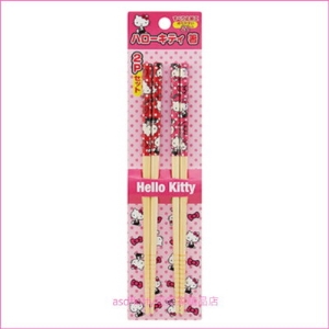 asdfkitty可愛家☆KITTY水玉竹筷子(2雙入)-21公分-日本正版商品