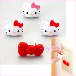 asdfkitty可愛家☆KITTY插座安全扣(4入)/插座安全蓋/插頭安全塞-日本正版商品