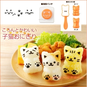 asdfkitty可愛家☆日本Arnest橘把貓咪手把飯糰模型含海苔打洞器-日本正版商品