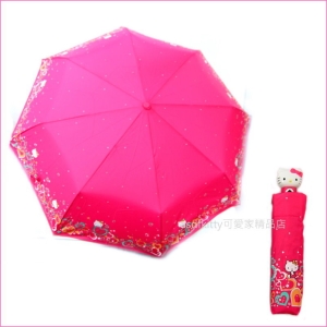 asdfkitty可愛家☆KITTY立體頭晴雨二用折傘-桃/雨傘/摺疊傘/洋傘-附收納袋-韓國正版商品