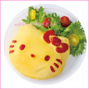 asdfkitty可愛家☆KITTY臉型蛋包飯模型含醬料筆跟表情粉篩-日本正版