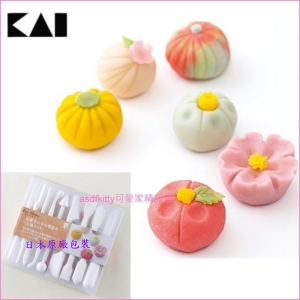 asdfkitty可愛家☆貝印 9入和菓子雕刻工具組附食譜/翻糖工具-一體成形-日本製