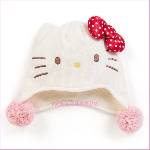 asdfkitty可愛家☆KITTY造型紅水玉針織帽/帽子-大人兒童都可以戴-冬天保暖.可愛加分-日本正版商品