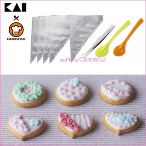 asdfkitty可愛家☆貝印COOKPAD棉花糖翻糖裝飾工具組-細部工作夾.擠花袋.湯匙-日本製