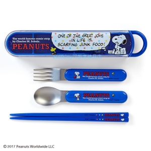 asdfkitty可愛家☆SNOOPY史努比餐具組-筷子.湯匙.叉子.滑蓋餐具盒-日本製  1 直購免運