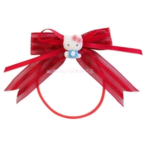 asdfkitty可愛家☆KITTY立體造型紅蝴蝶結彈力髮束/髮飾/髮圈-日本正版商品