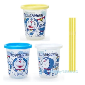 asdfkitty可愛家☆哆啦A夢3入塑膠吸管杯-320ML-白黃藍-日本製
