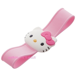 asdfkitty可愛家☆KITTY立體大臉矽膠便當束帶-綁帶-綁繩-矽膠材質好清洗-日本正版商品