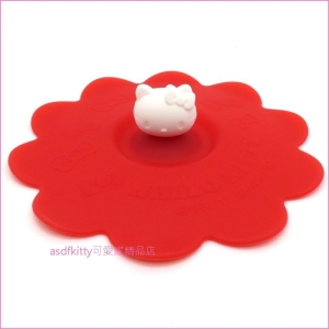 asdfkitty可愛家☆KITTY紅色矽膠杯蓋/碗蓋-保溫防塵保冰-日本正版商品