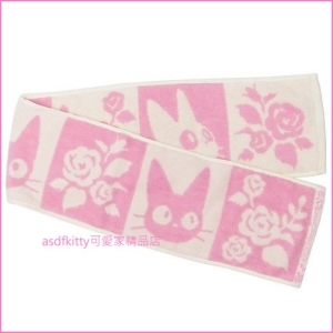 asdfkitty可愛家☆魔女宅急便黑貓粉玫瑰運動長毛巾-18*110公分-窄版長型-日本正版商品