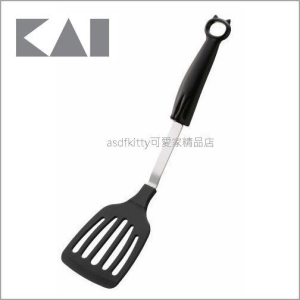 asdfkitty可愛家☆貝印 黑色貓咪耐高溫有洞中型鍋鏟-DE-6251-耐熱200度-不易刮傷不沾鍋-日本製