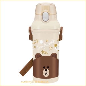 asdfkitty可愛家☆LINE 熊大彈蓋直飲水壺-附背帶-480ML-PSB5SAN-日本製