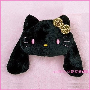 asdfkitty*賠錢特價-KITTY大人用黑色絨毛造型帽-拍照.變裝.好用-日本正版商品