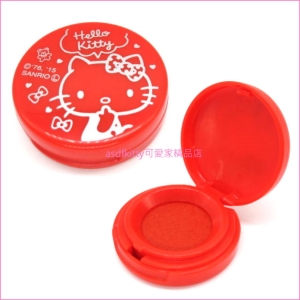 asdfkitty可愛家☆KITTY圓形紅色印泥-適用直徑2.2公分以下的印章-日本正版商品