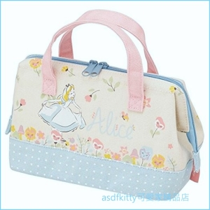 asdfkitty可愛家☆愛麗絲寬口拉鍊帆布保溫便當袋/手提袋/購物袋-也可保冷-日本正版商品