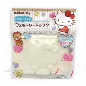 asdfkitty可愛家☆KITTY白色濕紙巾蓋-可重複黏貼-隨身包.溼拖巾.廚房油污濕巾.也可使用-日本正版商品
