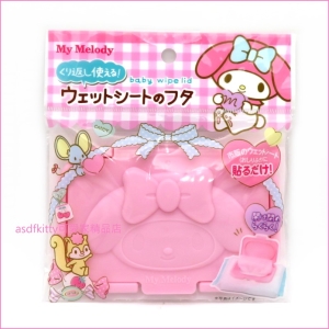 asdfkitty可愛家☆美樂蒂粉紅色濕紙巾蓋-可重複黏貼-隨身包.溼拖巾.廚房油污濕巾.也可使用-日本正版商品