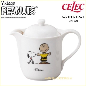 asdfkitty可愛家☆SNOOPY史努比查理布朗白色陶瓷泡茶壺-日本正版商品