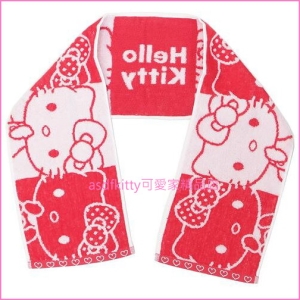 asdfkitty可愛家☆KITTY紅白色運動長毛巾-18*110公分-窄版長型-日本正版商品