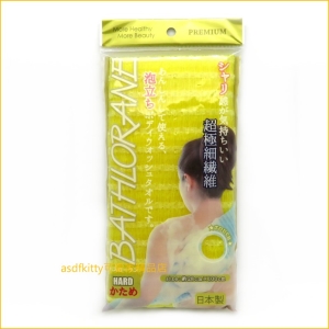 asdfkitty可愛家☆日本普硬BATHLORANE 黃色超細纖維泡沫洗澡巾/沐浴巾-28*100公分-日本製