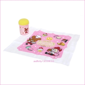 asdfkitty可愛家☆小熊學校粉紅色小方巾附漱口杯收納罐-外出旅行好用-日本製