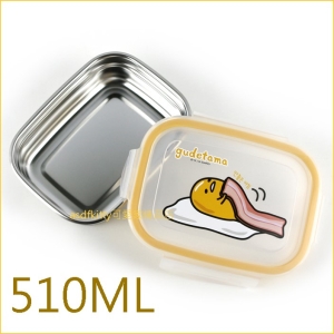 asdfkitty可愛家☆蛋黃哥培根不鏽鋼長方型-510ML 樂扣型保鮮盒/便當盒/快速解凍盒-韓國製