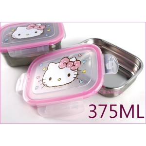 asdfkitty可愛家☆KITTY粉大臉不鏽鋼長方型-375ML 樂扣型保鮮盒/便當盒/快速解凍盒-韓國製