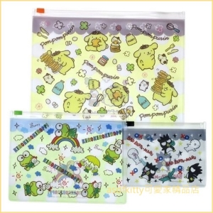 asdfkitty可愛家☆布丁狗.大眼蛙.酷企鵝-3入透明夾鏈袋/收納袋/文具袋/化妝袋-日本正版商品
